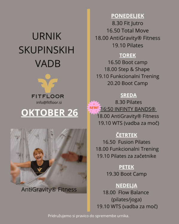 Fit Floor fitnes oktobrski urniki skupinskih vadb
